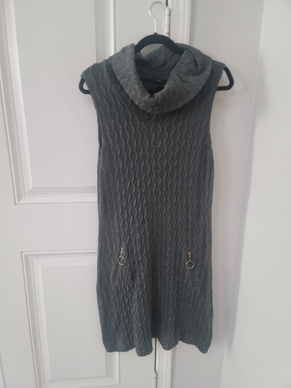 Sleeveless Gray Cowl Neck Cable Knit Sweater Dress